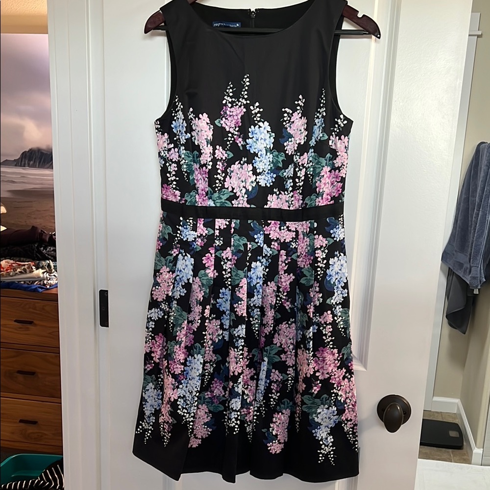 RSVP by Talbots Black w/pink and blue floral design Dress